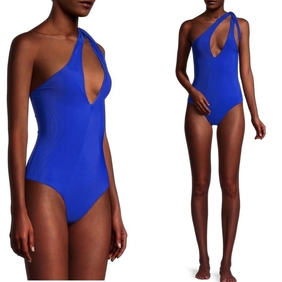 New Beach Riot Nia Asymetrical One Shoulder Tie Deep Ocean Swimsuit NWT XS - Picture 7 of 14